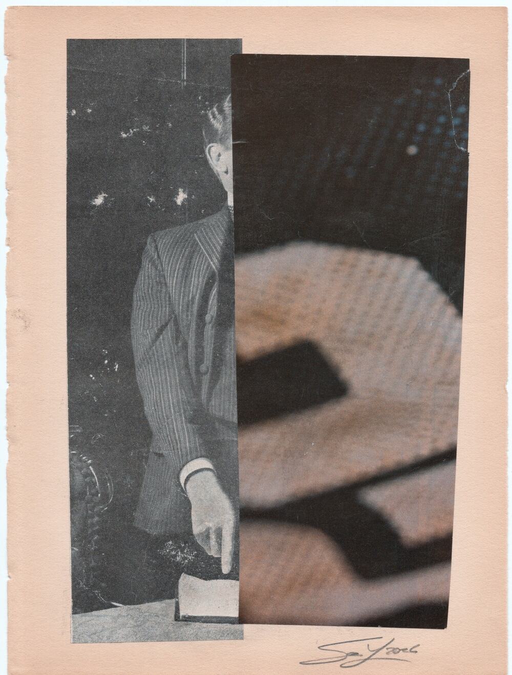 Original Mixed Media Modern Art Collage "Dasypodidae" 5.75x7.5" Signed